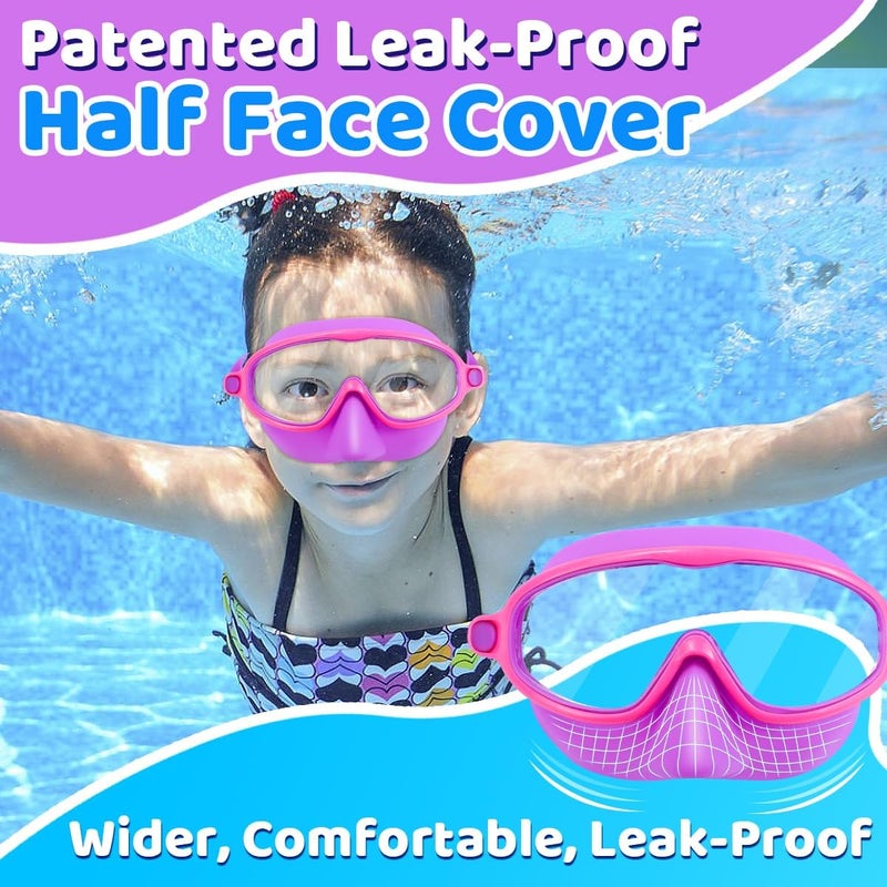 Vvinca Swim Goggles with Nose Cover, 2 Pack Wide View Diving Mask Anti-Fog UV No Leak Toddlers Swimming Goggles for Kids 3-15 - Image 4